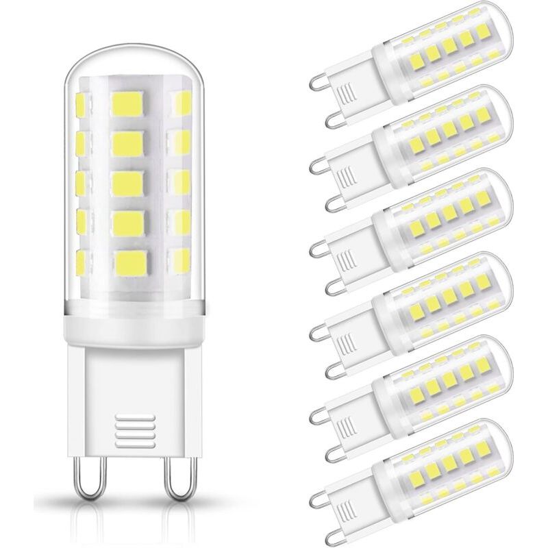 G9 Led-lampen, 3 W (entspricht 30 W Halogenfassung), 350 Lm, Kaltweiß (6000 K), 360°-drehwinkel, Nicht Dimmbar, Für Deckenbeleuchtung, Küche, 6er-pack [energieeffizienzklasse A+]