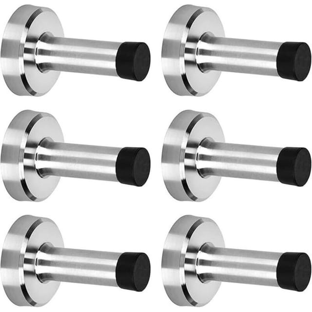 Shining House - 6er-Pack Türstopper aus Edelstahl, Wandstopper mit Gummistoppern, Wandschutz, federbelastete Türstopper 4,3 x 6 cm