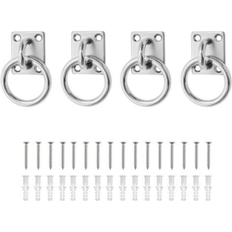 Set Mit 8 M5 Edelstahl-deckenbefestigungsplatten Mit Öse Und 5 Mm Vierkantring, Für Pferde, Sonnensegel, Schaukeln - Mit Schrauben Und Dübeln.