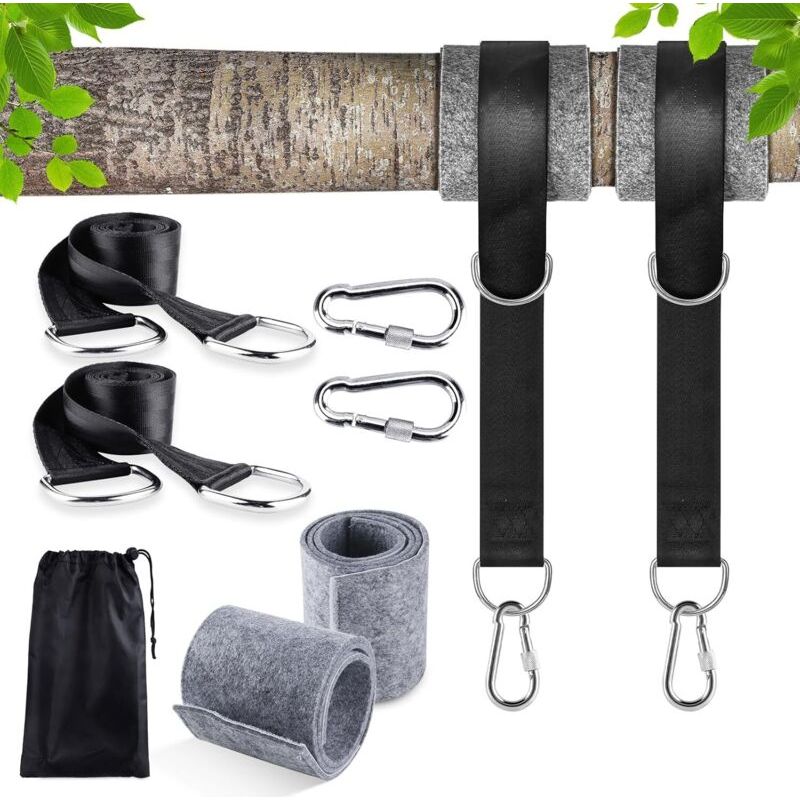 Hängemattengurt, Set Mit 2 Aufhängegurten 2 X 150 Cm, Robust Mit D-ring Und Dickerer Polsterung, Zwei Haken Und Karabinerhaken, Maximale Belastung 500 Kg Für Gartenhängematten Und Schaukeln