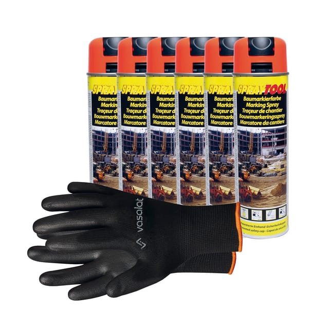 Vasalat - Markierungsspray Set - Markierspray Neon orange für schnelle und saubere Markierungen, 6 Stück