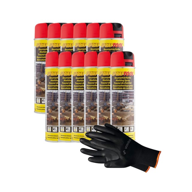 Vasalat - Markierungsspray Set - Markierspray Neon rot für schnelle und saubere Markierungen, 12 Stück
