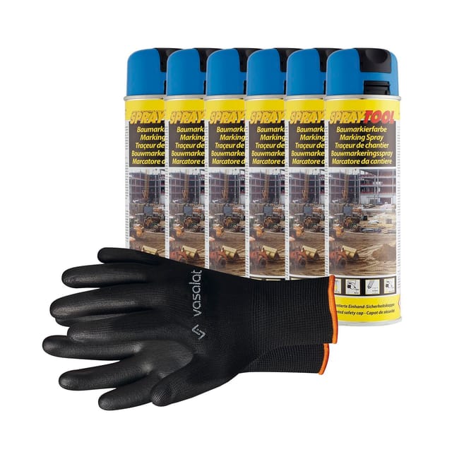 Vasalat - Markierungsspray Set - Markierspray Neon blau für schnelle und saubere Markierungen, 6 Stück