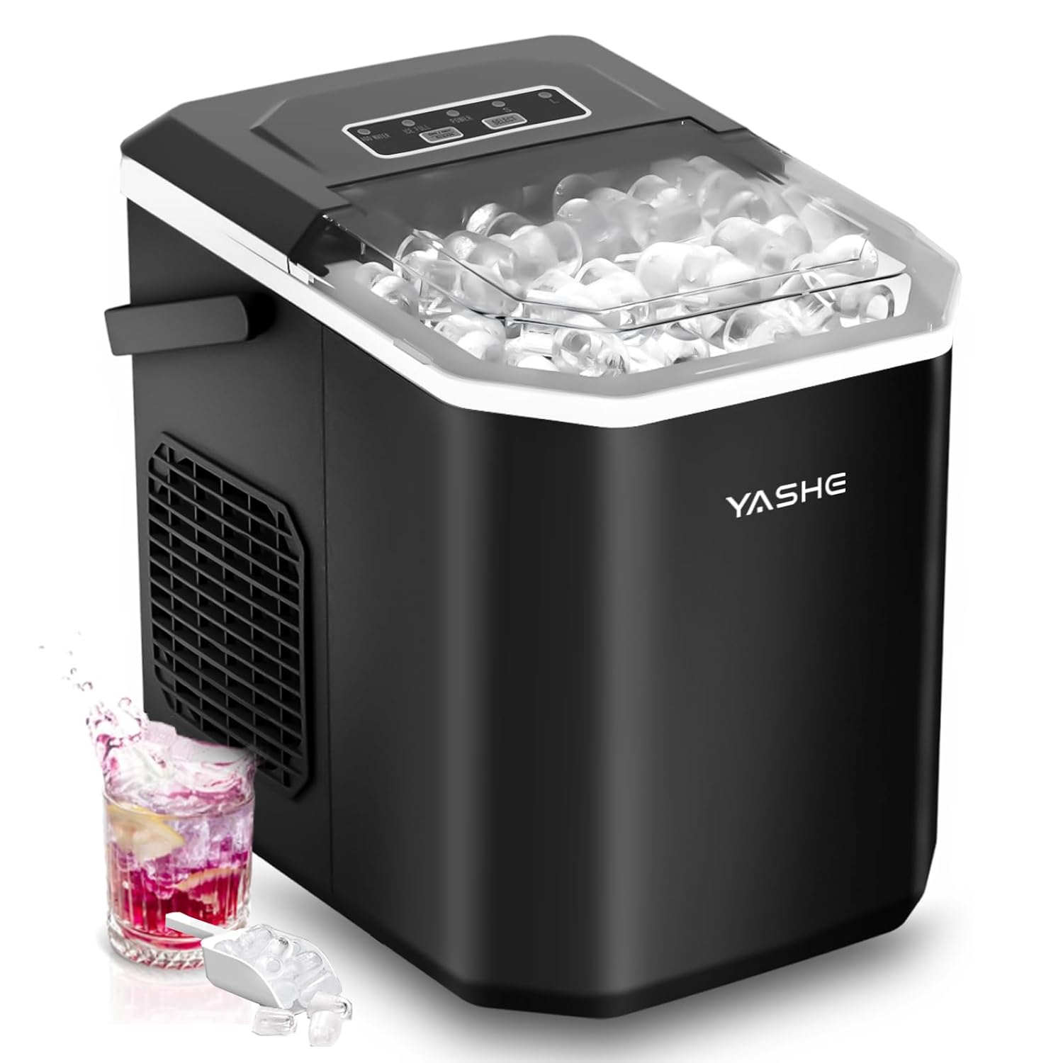 Yashe Eiswürfelmaschine Hzb-12/g, 12 Kg/24 H, 2 Eisgrößen, Schwarz