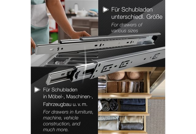So-tech - Vollauszug belastbar bis 35 kg Länge 300 mm mit Selbsteinzug Teleskopauszug Schubladenauszug Schubladenschiene KV2 von