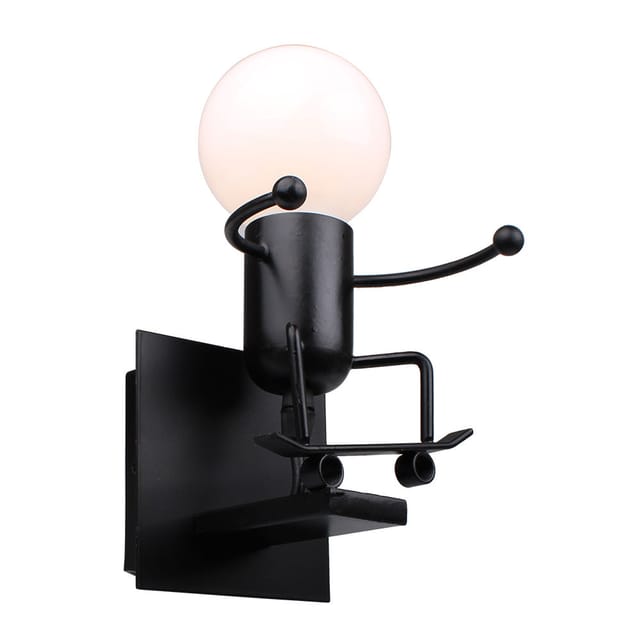 Wandleuchte Humanoid Kreative Modern Wandlampe Innen E27 Eisen für Bar, Schlafzimmer, Küche, Restaurant, Café, Flur - Schwarz