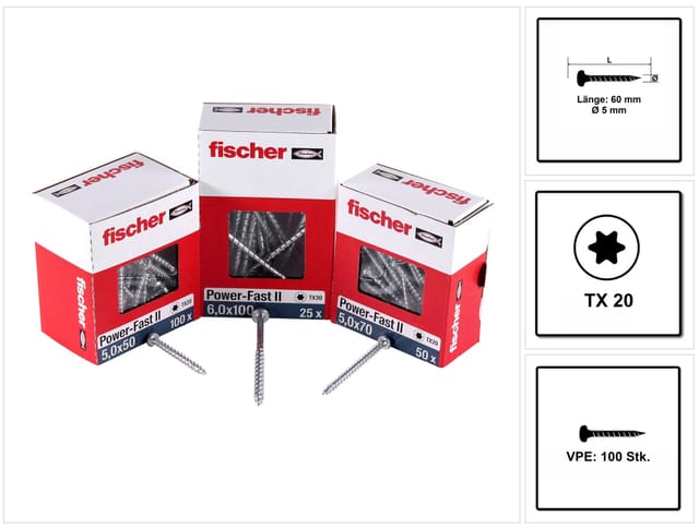 fischer Power-Fast II 5,0x60 PH blvz VG TX 100 100 Stk