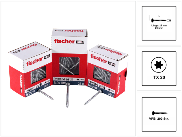 fischer Power-Fast II 5,0x25 PH blvz VG TX 200 200 Stk