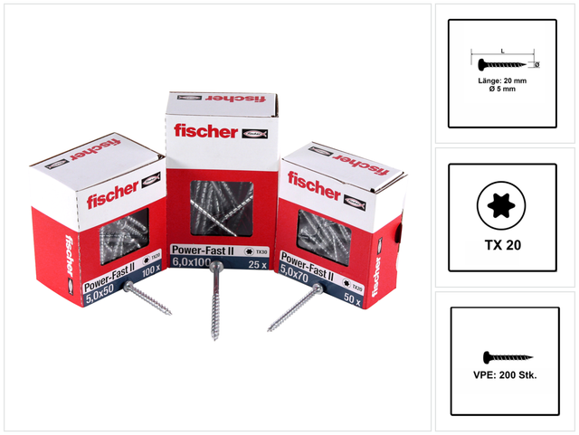 Power-Fast ii 5,0x20 ph blvz vg tx 200 200 Stk - Fischer