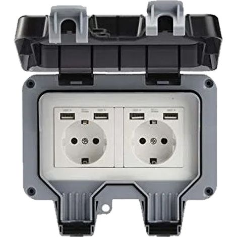 Doppelte Außensteckdose Mit Usb-anschluss, Wasserdicht, Robust, Steckdose Mit Unterputzdose (doppelt) - Rw Sonstiges Zubehör Für Hausautomation