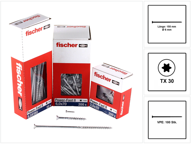 Power-Fast ii 6,0x150 sk blvz tg tx 50 100 Stk - Fischer