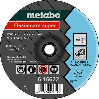 Metabo Flexiamant super 230x6,0x22,23 Inox, Schruppscheibe, gekröpfte Ausführung 10 Stk