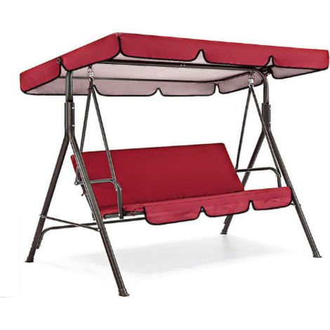 Metallene Verandaschaukel Mit Sonnendach, Rot. Aus Silberfarbenem 210d Oxford-gewebe.