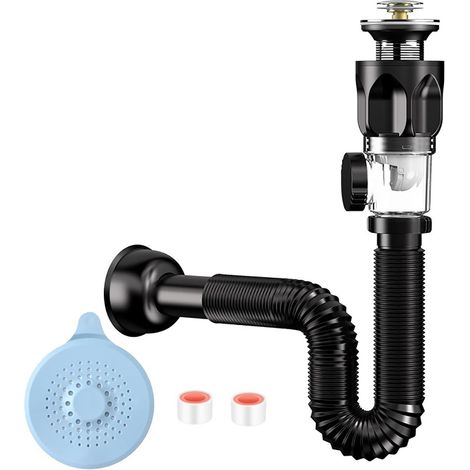 Spülbecken-abflussstopfen, Flexibler Abflussschlauch, Spülbecken-siphon, Geruchs- Und Insektenabweisendes Spülbecken-abflussset, Ausziehbar Von 290-1000 Mm, Küchenspülen-siphon (schwarz)