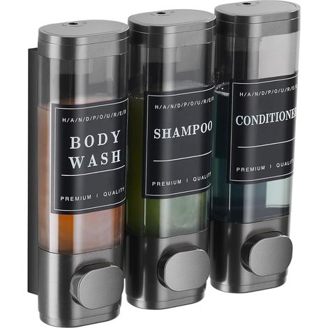 Set Mit 3 Wandseifenspendern, 300 Ml, Kein Bohren Erforderlich, Für Waschbecken, Badezimmer, Duschgel, Shampoo, Schwarz