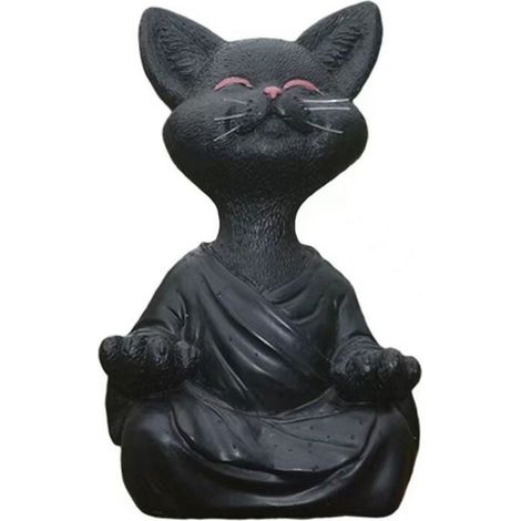 Meditationsstatue, Zen-katzenstatue, Yoga-dekoration, Harzfigur, Meditations- Und Yoga-dekoration, Feng-shui-ornament, Skulpturensammlung, Kunsthandwerk, Gartendekoration (klein, Schwarz)
