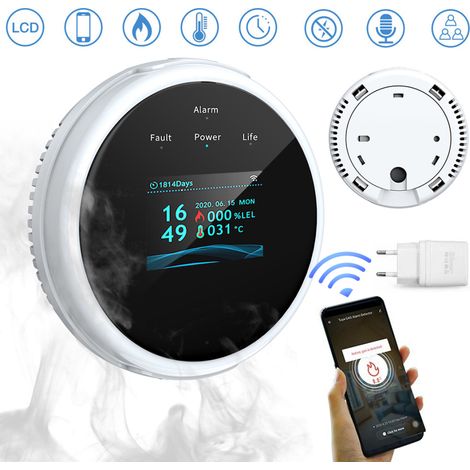 Noonedibs Ist Ein Intelligenter, Kabelloser Gasdetektor Zur Erkennung Von Gaslecks. Er Ist Mit Der Tuya-app Kompatibel Und Alarmiert Sie Über Sein Lcd-display Und Lichtsignale Auf Ihrem Smartphone.