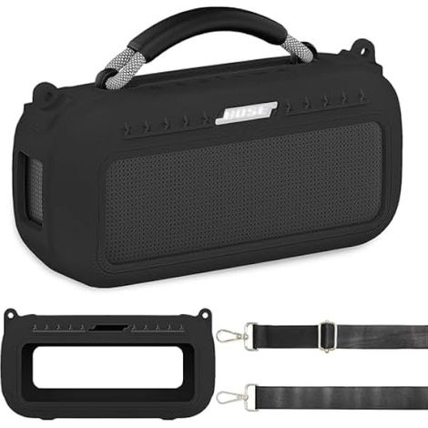 Jchpine Silikon-schutzhülle Für Den Tragbaren Lautsprecher Bose Soundlink Max, Weiche Silikonhülle Mit Schultergurt (schwarze Hülle)