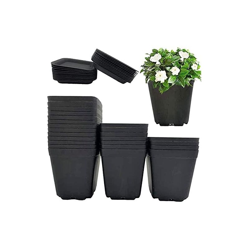 24 Quadratische Pflanztöpfe, 7 Cm Dicke Kunststoff-blumentöpfe, Sukkulenten-pflanzgefäße Mit Untersetzer/halterungen Für Kleine Topfpflanzen (schwarz)