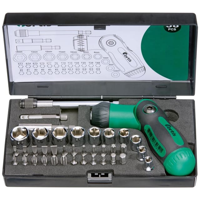 Ratsch.-Schraubendr.-Stz. 38tlg. fortis