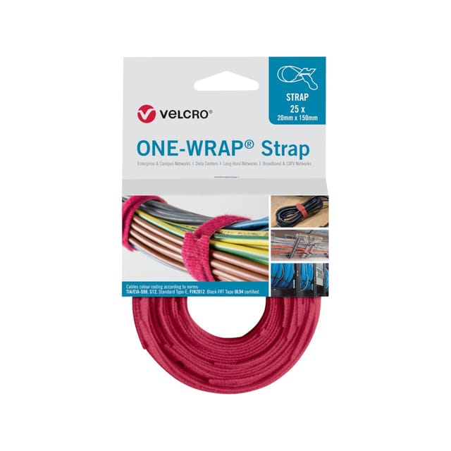 VELCRO Klettkabelbinder ONE-WRAP Strap 20 x 200mm, rot, 25 Stück
