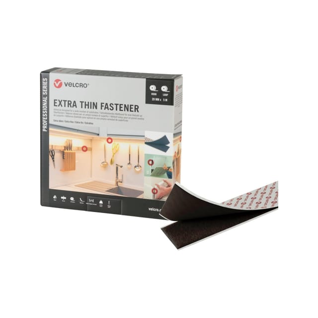 FP - velcro Klettband Extra Thin Fastener 20mm x 5m, schwarz