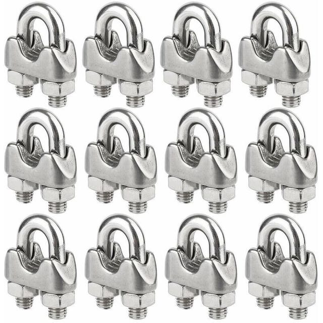 Tigrezy Packung mit 12 Edelstahl-Kabelklemmen für Metallkabel mit 4 mm Durchmesser (M4)