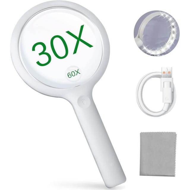 Leselupe – Vergrößerungsglas mit Licht für Senioren und Kinder, 3 Beleuchtungsmodi, USB-aufladbar, beleuchtete Lupe, elektronische Lupe, beleuchtete