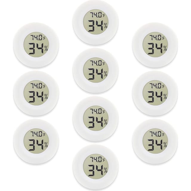 Packung Mit 10 Mini-digitalthermometern Und -hygrometern Mit Lcd-bildschirm Für Gewächshaus, Garten, Keller, Kühlschrank Und Einmachglas (weiß)