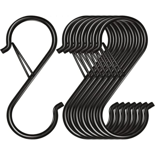 Set Mit 8 S-förmigen Metallhaken Mit Absturzsicherung Zum Aufhängen Von Pflanzen, Töpfen, Tassen, Taschen Und Kleidung, 9 X 4 Cm, Schwarz