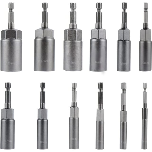 Schraubendreher-Bit-Adapter 1/4" 6-19mm Sechskantaufnahme für Handbohrmaschine, Elektroschrauber, Steckschlüssel (12-teilig)