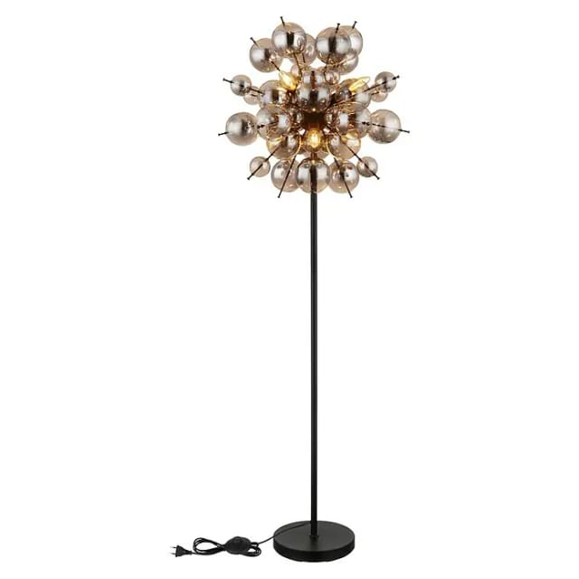 Stehleuchte Standlampe Wohnzimmerleuchte Beistelllampe Stehlampe Schlafzimmerleuchte mit 48 Glaskugeln rauchfarben, 6x E14, DxH 55 x 155cm