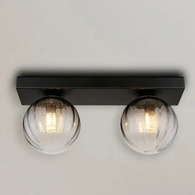 Deckenleuchte 2 flammig Deckenlampe Wohnzimmerleuchte schwarz matt Rauchglas Flurlampe, 2x G9, LxH 35 x 15 cm