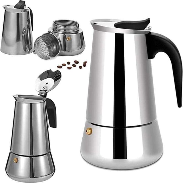 FOREHILL 12-Tassen-Kaffeemaschine aus Edelstahl im italienischen Stil, geeignet für alle Herdarten