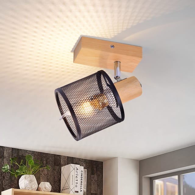 Gbly Deckenstrahler Schwarz Deckenlampe Holz - Deckenleuchte E14 Deckenleuchte Schwenkbar 350° 1 Flammig Max.25w Wohnzimmerlampe Modern Für Wohnzimmer Schlafzimmer Küche Flur Innen Holzoptik