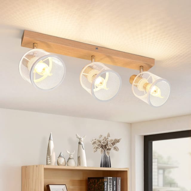 Deckenstrahler Weiß Deckenlampe Holz - Deckenleuchte E14 Deckenleuchte Schwenkbar 350° 3 Flammig Max.25w Wohnzimmerlampe Modern Für Wohnzimmer Schlafzimmer Küche Flur Innen Holzoptik - Gbly