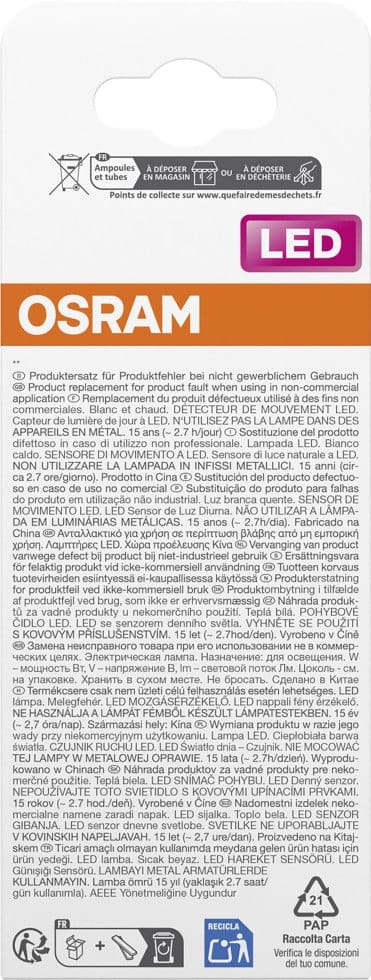 Osram - led Star Classic Lampe mit Bewegungssensor und Tageslichsensor, Kolbenform, 7.3 w / 806 lm, eek a, warmweißes Licht (2700 k), aus