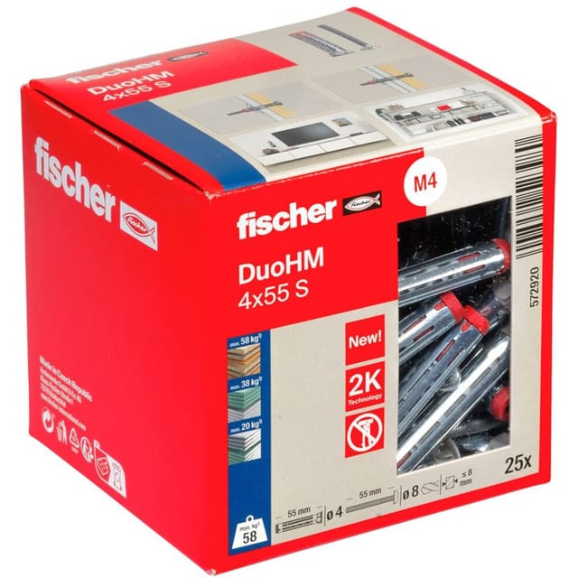 Fischer - Hohlraumdübel 4x55 DuoHM Gipskartondübel mit Schrauben pz - 25 Stück