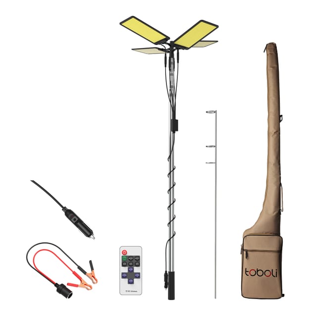 Wiltec - Campinglampe V2 led Strahler 115W 11224 Lumen mit Teleskopstange und Halterung höhenverstellbar Anschluss an 12V-Stromquelle für Camping,