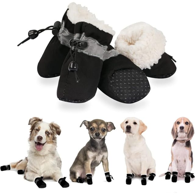 Sollbry - Hundeschuhe für den Winter, Hundestiefel und Pfotenschutz, warme Fleece-Welpen-Schneeschuhe mit reflektierendem Streifen, rutschfeste