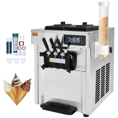 Kommerzielle Eismaschine 18–28 L/h, 3 Geschmacksrichtungen, Italienische Eismaschine, 2 X 5,5 L Trichter, Lcd-panel, Automatische Vorkühlung, Reinigung, Für Joghurt, Kaffee, Snackbar, Restaurant - Vevor