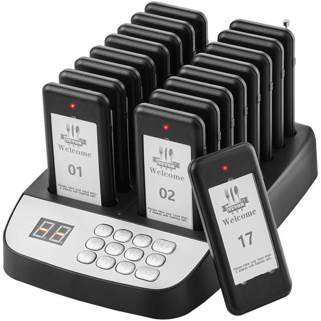 Vevor Restaurant-pager-system, Kabelloses Warteschlangensignal Mit 500 M Reichweite, Piepser Zur Rufannahme Von Gästen Mit Vibration Und Blinken, 16 Pager Für Imbisswagen, Kirche