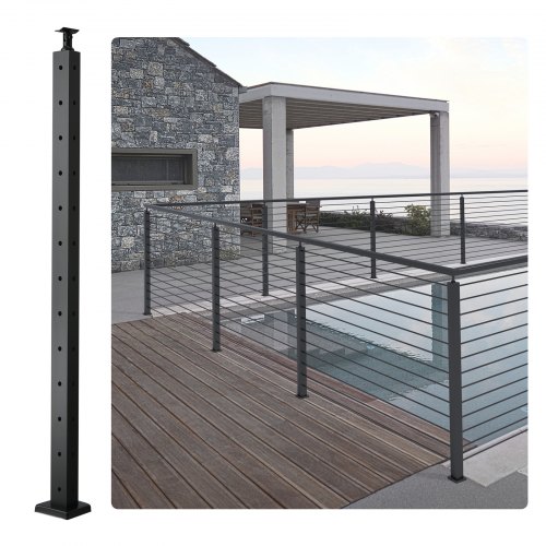 Kabelgeländerpfosten, 106,68 X 2,54 X 5,08 Cm Stahl-l-förmiger Eckgeländerpfosten, 12 Vorgebohrte Löcher, Sus304 Edelstahl-kabelgeländerpfosten Mit Horizontaler Und Gebogener Halterung, 1er-pack - Vevor