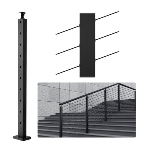 Vevor Kabelgeländerpfosten, 91,4 X 2,5 X 5,1 Cm, Stahl, 30° Abgewinkeltes Loch, 10 Vorgebohrte Löcher, Sus304 Edelstahl-kabelgeländerpfosten Mit Horizontaler Und Gebogener Halterung, 1er-pack, Schwarz