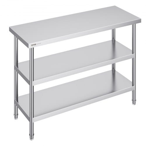Lebensmittel-zubereitungstisch Aus Edelstahl, Gewerblicher Küchenarbeitstisch, Mit 2 Verstellbaren Unterregalen, 457 X 1219 X 864 Mm Zubereitungstisch Für Grill, Küche, Zuhause