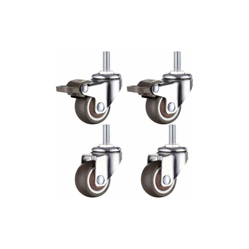 Fenoplastica Set Mit 4 Kleinen Möbelrollen - 25 Mm - Weichgummi - M6 X 15 Mm - Gewinde (2 Stück Mit Bremse) (25 Mm)