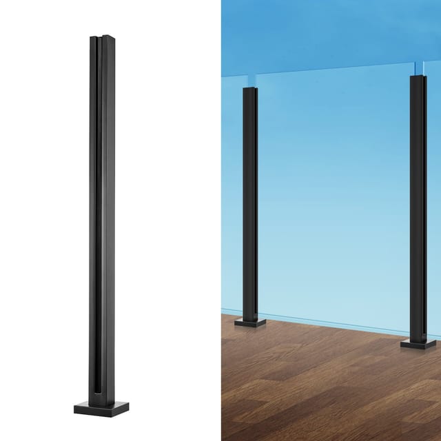 Glasklemme, 95 Cm Hohe Glasgeländerhalterung Für 0,9–1,2 Cm Dickes Gehärtetes Glas, Glasmontageklemme Aus Edelstahl 304, Glasregalhalterung Für Balkon, Garten, Terrasse, Treppe, Schwarz