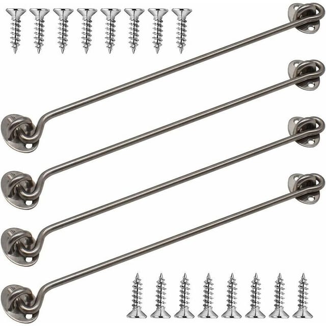 Kabinenhaken, 4er-pack, 30,5 Cm Dicke Fensterhaken Aus Massivem Edelstahl Mit Befestigungsschrauben Für Scheunentor, Badezimmer, Schiebetür (silber), Von Debuns