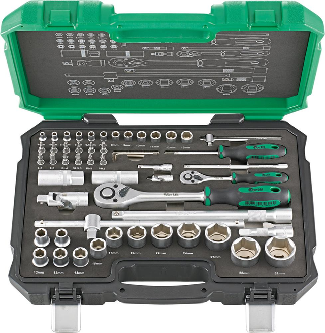 Fortis Steckschlüssel-Garnitur 1/4 + 1/2, 55-tlg.
