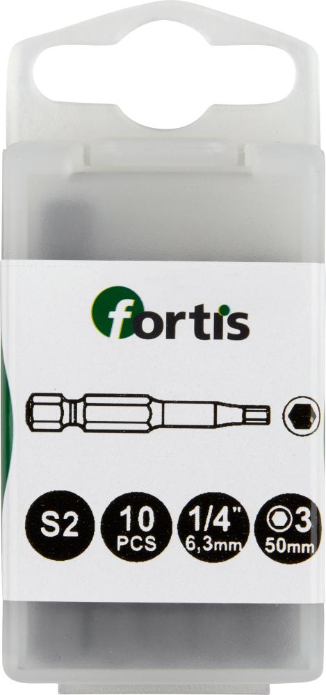 FP - Bit zähhart 1/4' DIN3126 E6,3 Innensechskant 3x50mm 10er Pack fortis